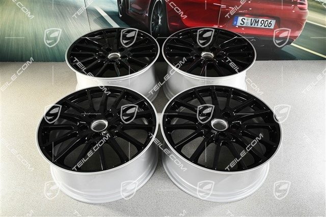 19" Komplet felg Sport Design, czarne, felgi 8J x 19 ET57 + 9,5J x 19 ET46, gwiazda felgi czarna / rant srebrny