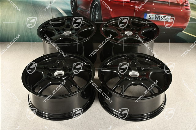 19-inch Carrera S wheel set, 8J x 19 ET57 + 11J x 19 ET51, black high gloss