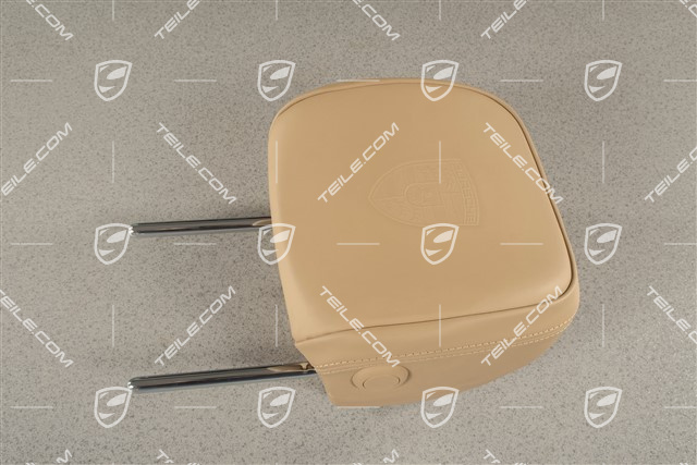 Kopfstütze, Leder, mit geprägtem Porsche Wappen, Luxor Beige