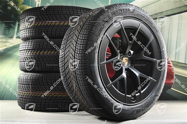 21" Cayenne RS Spyder Design Winterräder Satz, Felgen 9,5J x 21 ET16 + 11J x 21 ET37 + Goodyear UltraGrip Performance 3 SUV Winterreifen 275/45 R21 + 315/40 R21, schwarz seidenmatt
