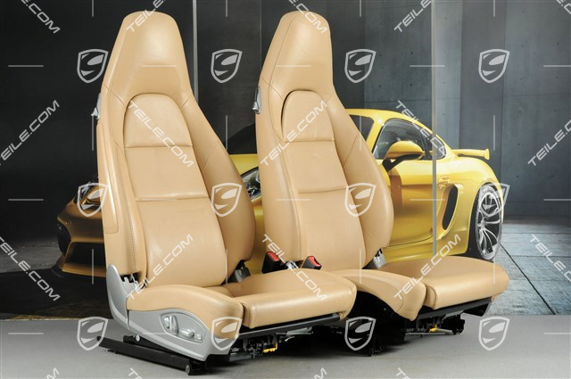 Fotele, regulowane elektrycznie, reg. lędźwia, skóra, Beżowe, ślady użytkowania, L+R