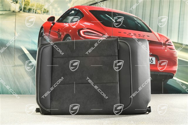 Cabrio / Targa GTS, Notsitzrückenlehne / Rücksitz / Rückenlehne, Hinten, Leder / Alcantara, Schwarz mit Rhodiumsilber Naht Faden, L