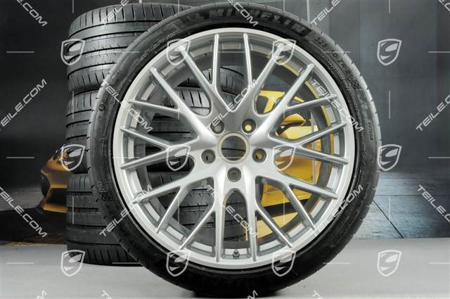 21" Koła letnie Panamera SportDesign, felgi 9,5J x 21 ET71 + 11,5J x 21 ET69 + NOWE opony letnie Michelin 275/35 ZR21 + 315/30 ZR21, z czujnikami ciśnienia