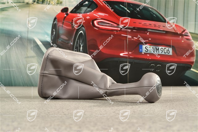 Shift lever / gear shift knob with leather gaiter / sleeve, Classic Grey