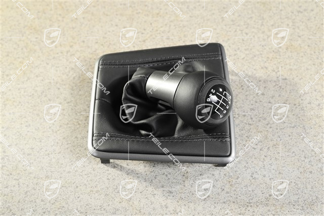 Schaltknauf /Schalthebelknopf mit Schaltmanschette Leder Schwarz, 7-Gang Schaltgetriebe