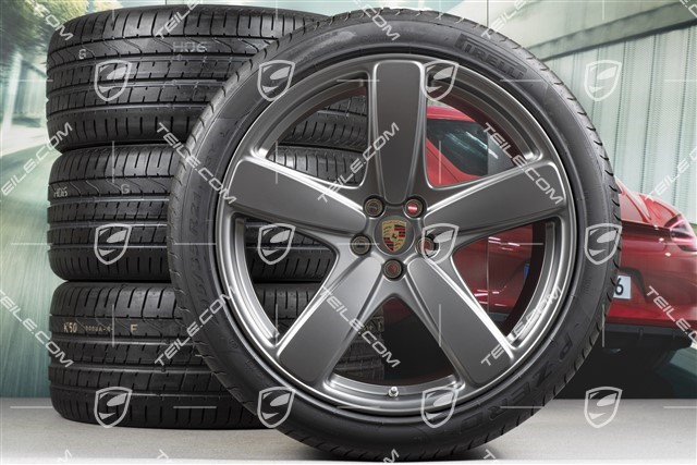 21" "Sport Classic" koła letnie, komplet, felgi 9J x 21 ET26 + 10J x 21 ET19 + NOWE opony 265/40 R 21 + 295/35 R 21, z czujnikami ciśnienia, Platinum satynowy półmat