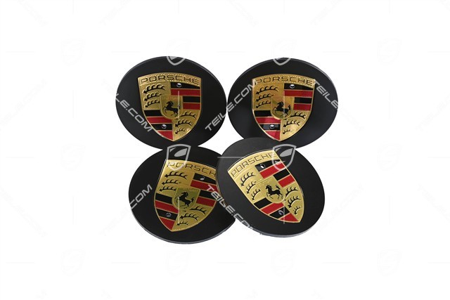 Radzierdeckel Satz, konkav, farbiges Wappen, schwarz satinmatt