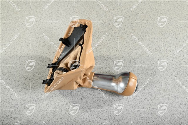 Shift lever / gearshift knob with Sand Beige leather bellows, shift pattern in black