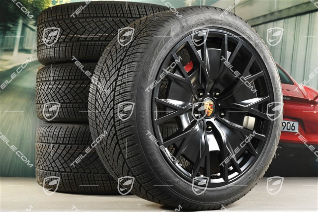 20" koła zimowe Turbo S Aero Design, komplet, felgi 9J x 20 ET54 + 11J x 20 ET60 + opony zimowe Goodyear 245/45 R20 + 285/40 R20, czarny satynowy mat