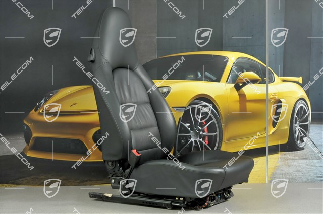 Sitz, el einstellbar, Lordosenstuetze, Leder, Schwarz, Raffleder, L