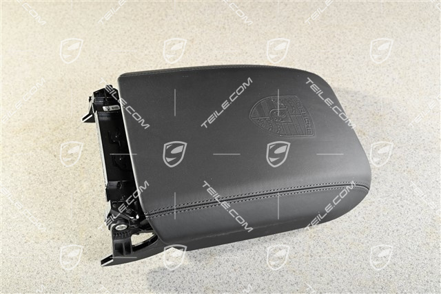 Armlehne, Glattleder, Schwarz mit geprägtem Porsche Wappen