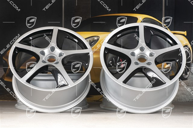 20" Felgensatz Cayenne SportTechno, vo. 9" + hi. 10", silber + schwarz hochglanz