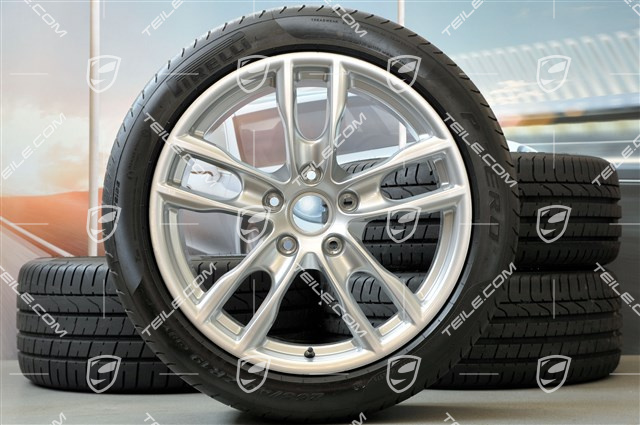 19-inch Boxster S summer wheel set, 8J x 19 ET57 + 9,5J x 19 ET45 + NEW Pirelli summer tyres 235/40 ZR19 + 265/40 ZR19, with TPM