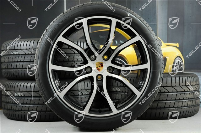21-inch Cayenne COUPE Exclusive Design summer wheel set, rims 9,5J x 21 ET46 + 11,0J x 21 ET49 + NEW Pirelli summer tyres 285/40 R21 + 315/35 R21, black high gloss, with TPMS