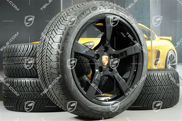 19" Cayman S koła zimowe komplet, felgi 8J x 19 ET57 + 10J x 19 ET45 + NOWE opony zimowe Michelin Pilot Alpin 4: 235/40 R19 + 265/40 R19, czarny połysk