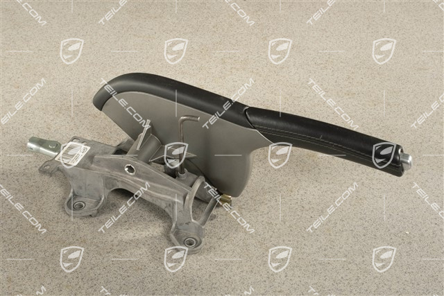 Handbremshebel, komplett, Leder, Dunkelgrau / Natur