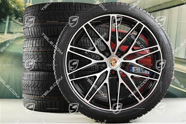 22-inch Macan RS Spyder Design winter wheel set, rims 9J x 22 ET29 + 11J x 22 ET47 + Continental winter tyres 255/40 R22 + 295/35 R22, black high gloss