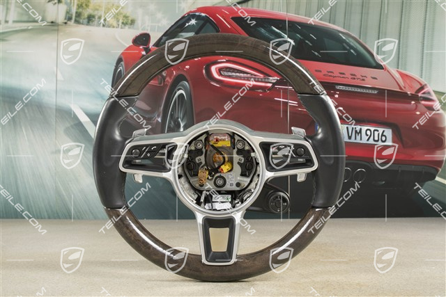 Multifunktionslenkrad, 3-Speichen, Sport Chrono Plus Paket, Leder/Holz, Schwarz