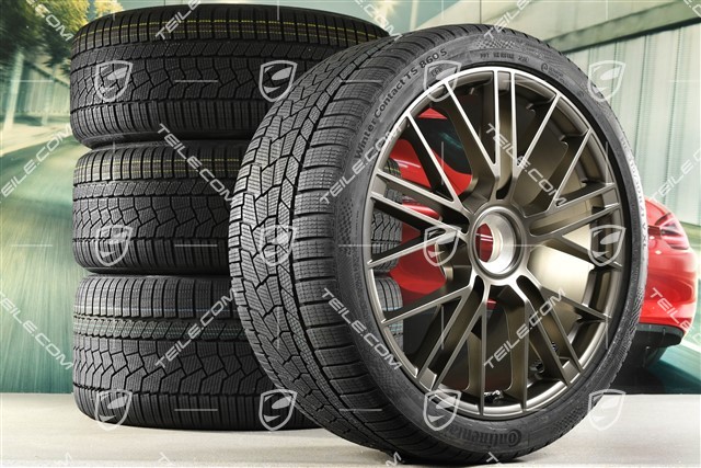 21" Panamera Turbo S Koła zimowe, komplet, centralne mocowanie, felgi 9,5J x 21 ET71 + 10,5J x 21 ET71 + NOWE opony zimowe Continental Winter Contact TS860 S 275/35 R21 + 315/30 R21, Turbonit