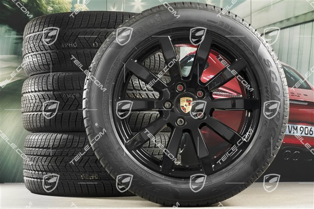 19" Cayenne S Winterräder Satz, Felgen 8,5J x 19 ET47 + 9,5J x 19 ET54 + NEUE Pirelli Winterreifen 255/55 R19 + 275/50 R19, mit RDK-Sensoren, schwarz hochglanz