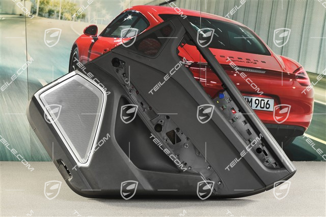 Tapicerka drzwi tylna, wersja bez rolety szyby, Burmester, skóra, czarna, R (do obszycia)