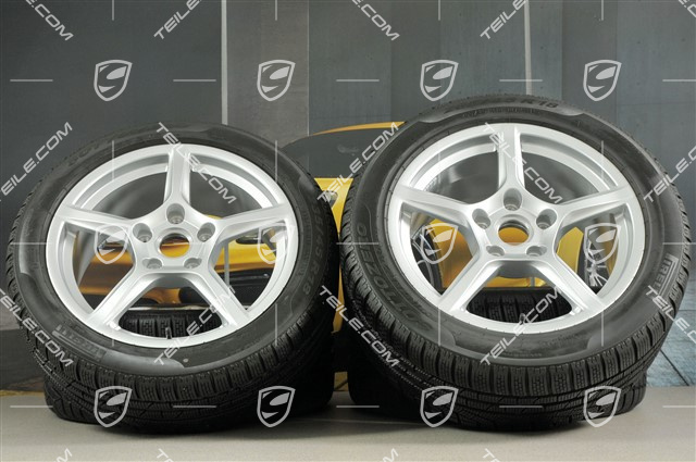18" Boxster Winterräder Satz, 8J x 18 ET57 + 9J x 18 ET47 + Winterreifen Pirelli Sottozero II 235/45 R18 + 265/45 R18, ohne RDK-Sensoren
