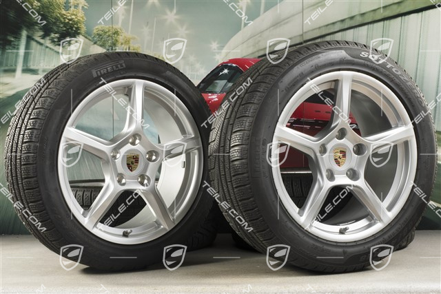 18" Boxster winter wheels set, rims 8J x 18 ET57 + 9,5J x 18 ET49, Pirelli Sottozero II winter tires 235/45 R18 + 265/45 R18, DOT/prod. year 2020, tyres profile 6-7mm, with TPMS