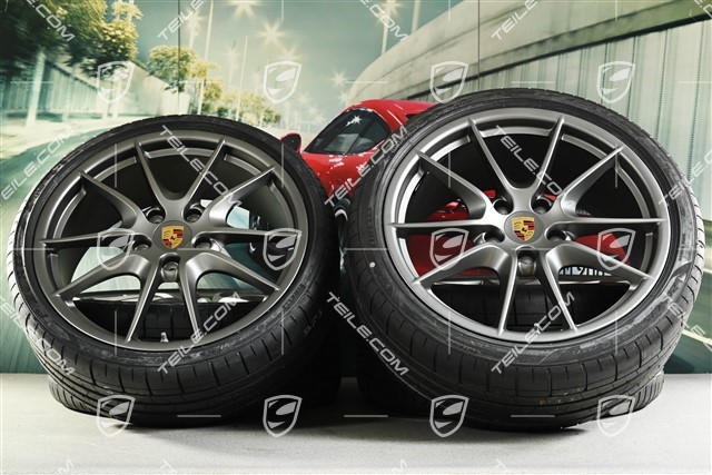 20-inch Carrera S (III) summer wheel set, Platinum (silk gloss), 8J x 20 ET57 + 9,5J x 20 ET45 + summer tyres 235/35 ZR20 + 265/35 ZR20, with TPMS