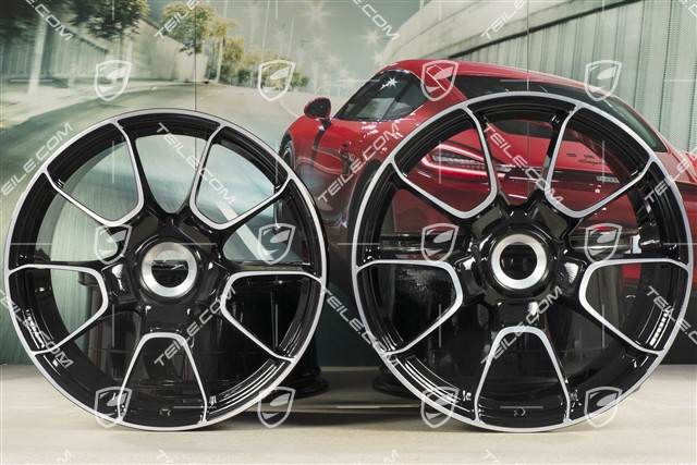 20"+21" komplet felg Turbo S Exclusive Design, 9,5J x 20 ET44 + 12J x 21 ET70, czarny wysoki połysk