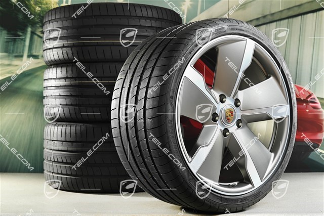 21" koła letnie Exclusive Design, komplet, felgi 9,5J x 21 ET60 + 11,5J x 21 ET66 + opony letnie Goodyear 265/35 R21 + 305/30 R21, platynowy satynowy półmat