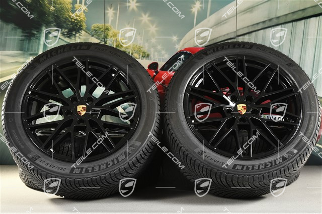 21" koła zimowe RS Spyder Design, komplet, felgi 9,5J x 21 ET46 + 11,0J x 21 ET58 + NOWE opony zimowe Michelin 285/45 R21 + 305/40 R21, z czujnikami ciśnienia, czarny wysoki połysk