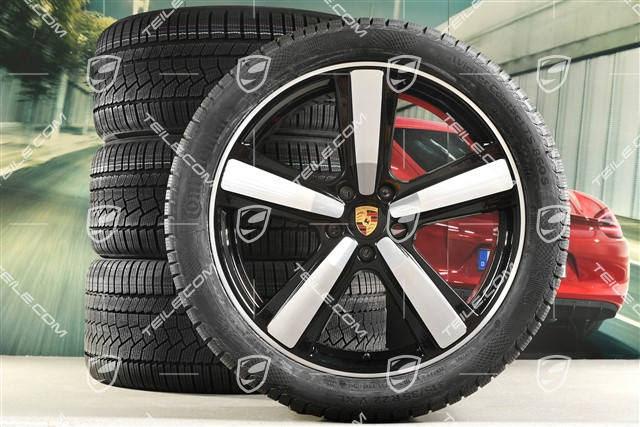 22" Koła zimowe, komplet, Cayenne Exclusive Design Sport, felgi 10J x 22 ET48 +11,5J x 22 ET61 + opony zimowe Continental 285/40 R22 + 315/35 R22, czarny wysoki połysk