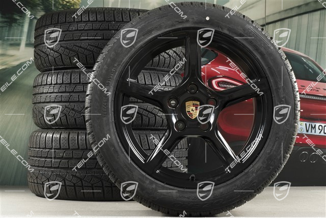 18" Boxster koła zimowe komplet, felgi 8J x 18 ET57 + 9,5J x 18 ET49 + NOWE opony zimowe Pirelli Sottozero II 235/45 R18 + 265/45 R18, czarny wysoki połysk