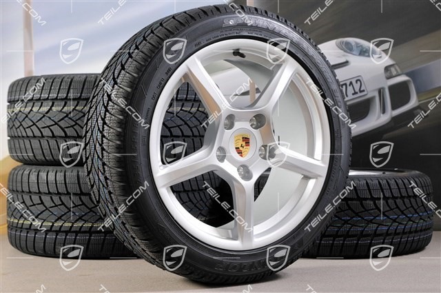18" Boxster Winterräder Satz, 8J x 18 ET57 + 9J x 18 ET47 + Winterreifen Dunlop 235/45 R18 + 265/45 R18, ohne RDK-Sensoren