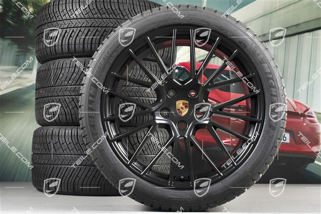 21" Cayenne COUPÉ RS Spyder Winterräder Satz, Felgen 9,5J x 21 ET46 + 11,0J x 21 ET49 + NEUE Michelin Winterreifen 275/40 R21 + 305/35 R21, mit RDK-Sensoren, schwarz seidenmatt
