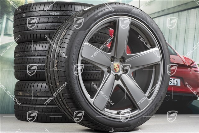 21" "Sport Classic" koła letnie, komplet, felgi 9J x 21 ET26 + 10J x 21 ET19 + NOWE opony 265/40 R 21 + 295/35 R 21, z czujnikami ciśnienia, Platinum satynowy półmat