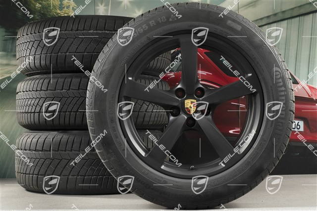 18-inch "Macan" Winter wheel set, rims 8J x 18 ET21 + 9J x 18 ET21, +  Continental ContiWinterContact winter tyres 235/60 ZR 18 + 255/55 ZR 18, with TPMS, black mat