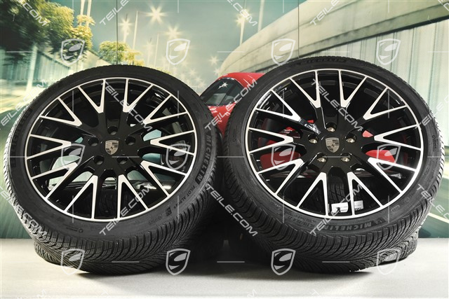 21" Panamera Exclusive Design Winterräder Satz, Felgen 9,5J x 21 ET71 + 10,5J x 21 ET71 + Michelin Pilot Alpin 5 Winterreifen 275/35 R21 + 315/30 R21, Schwarz Hochglanz