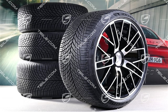 20+21" 911 Turbo S winter wheel set, rims 8.5J x 20 ET40 + 11.5 x 21 ET62 + Michelin winter tyres 245/35 R20 + 315/30 R21, high-gloss black + polished finish