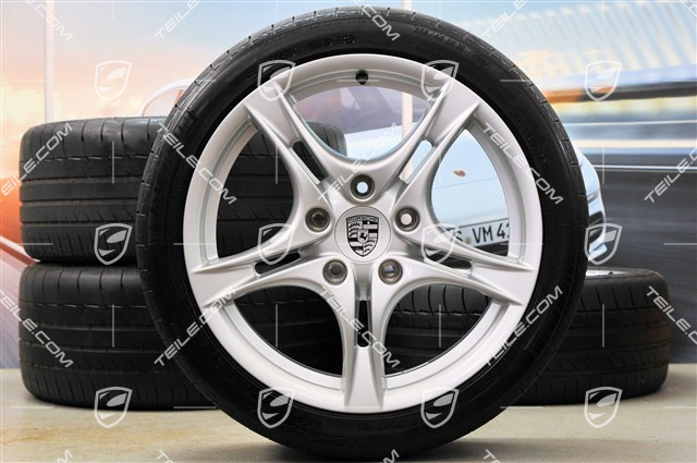 18-inch summer wheels set Cayman S II, rims 8J x 18 ET57 + 9J x 18 ET43 + summer tyres 235/40 R18 + 265/40 R18, without TPM