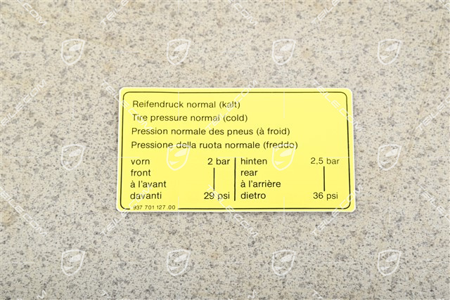 Tabliczka informacyjna o ciśnieniu w oponach