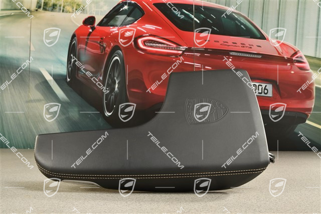 Podłokietnik, konsola środkowa, skóra z wytłoczonym herbem Porsche, czarny