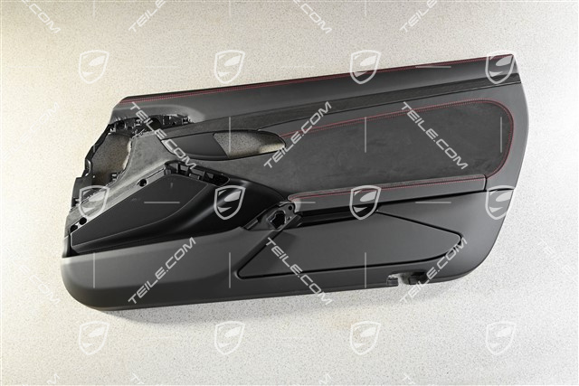 Türverkleidung,  Alcantara Schwarz mit Karminrot Ziernähten, Zierleiste Carbon, R