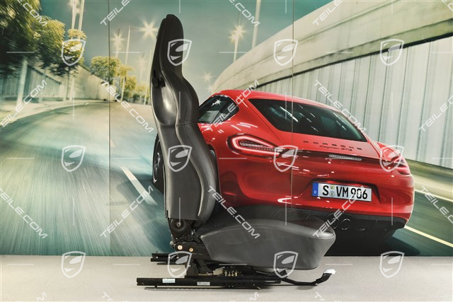 Fotel sportowy, ręczna regulacja, skóra, czarny, herb Porsche, L