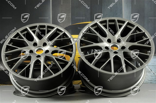 21" Komplet felg Panamera Sport Design, 9,5J x 21 ET71 + 11,5J x 21 ET69, Platinum satynowy mat