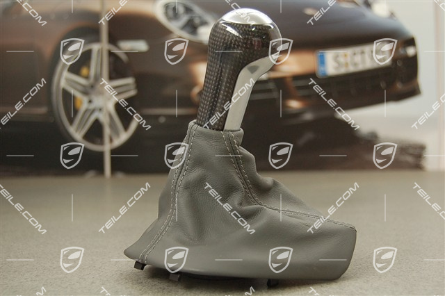 Schaltknopf CARBON, ALU-Look, für Schaltgetriebe, Leder, steingrau