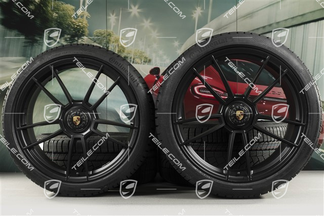 20+21-inch GTS "Turbo S" winter wheel set, central lock rims 8,5J x 20 ET50 + 11J x 21 ET66 + Continental winter tyres 245/35 R20 + 295/30 R21, black satin matt