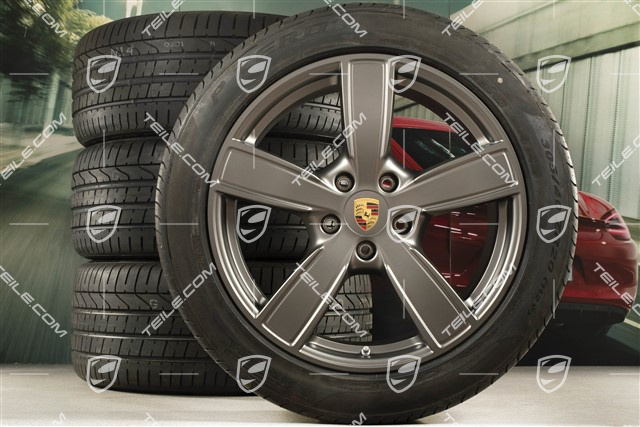 20-inch Cayenne Sport Classic summer wheel set, rims 9J x 20 ET50 + 10,5J x 20 ET64 + NEW Pirelli summer tyres 275/45 R20 (110)Y XL + 305/40 R20 (112)Y XL, with TPMS, Platinum Satin-Matt