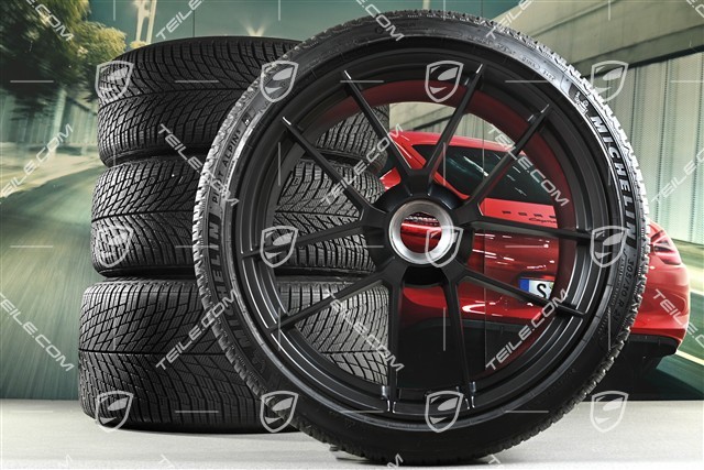 20"+21" Carrera GTS Winterrädersatz mit Zentralverschluss, Felgen 8,5J x 20 ET50 + 11J x 21 ET82 + Michelin Winterreifen 245/35 R20 + 305/30 R21, mit RDK-Sensoren, Antrazitgrau, Laufleistung nur 100 Km