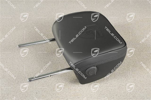 Kopfstütze mit Porsche Wappen, Vordersitze, Glattleder schwarz